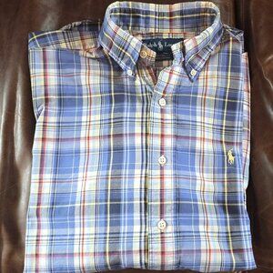 Ralph Lauren Men's Plaid Button Down Dress Shirt Size Small / Classic Blue & Red